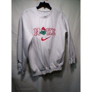 Men's White Grinch Embroidered Crewneck Sweatshirt S